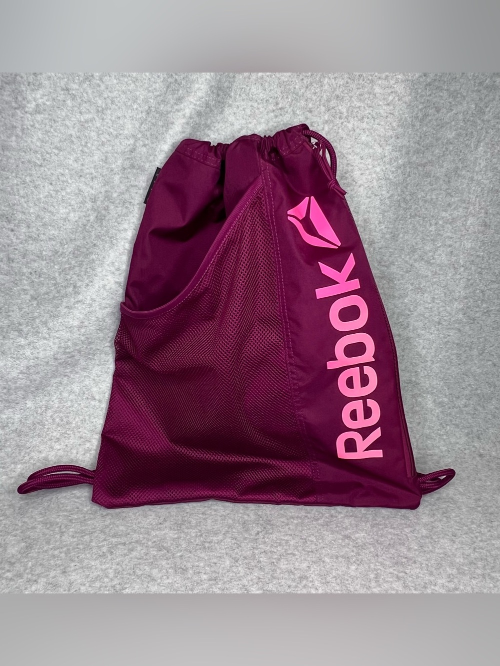 Reebok Mauve & Pink Drawstring Sackpack Backpack Gym Bag Fabric & Mesh Pocket